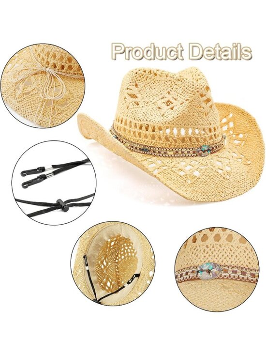Women\'s Beige Chains Cowgirl Comfortable Classical Wide with Shapeable Brim main image 4